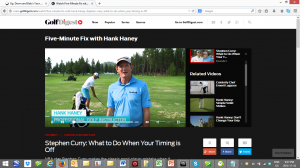Hank Haney is showing Stephen Curry (NBA Basket Ball star) how to start his swing with his hips.