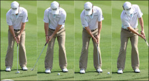 Rory Putts with his shoulders and keeps his head focused on to ball at rest to help him swing STRAIGHT up his target line.