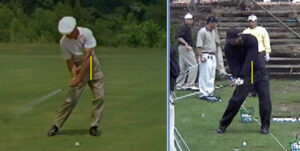 Hogan and Woods both push with their trailing instep to start their downswing.