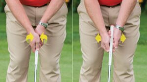 The right image shows a parallel palm grip which is similar to what Rory is doing. It works a lot better with a fat grip.